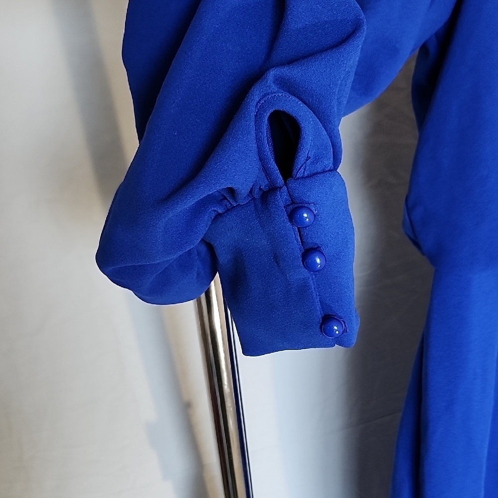 Shelby Palmer Vibrant Blue Cowl Neck Dress NWT Size 10 Wedding Guest Long Sleeve - Picture 3 of 8